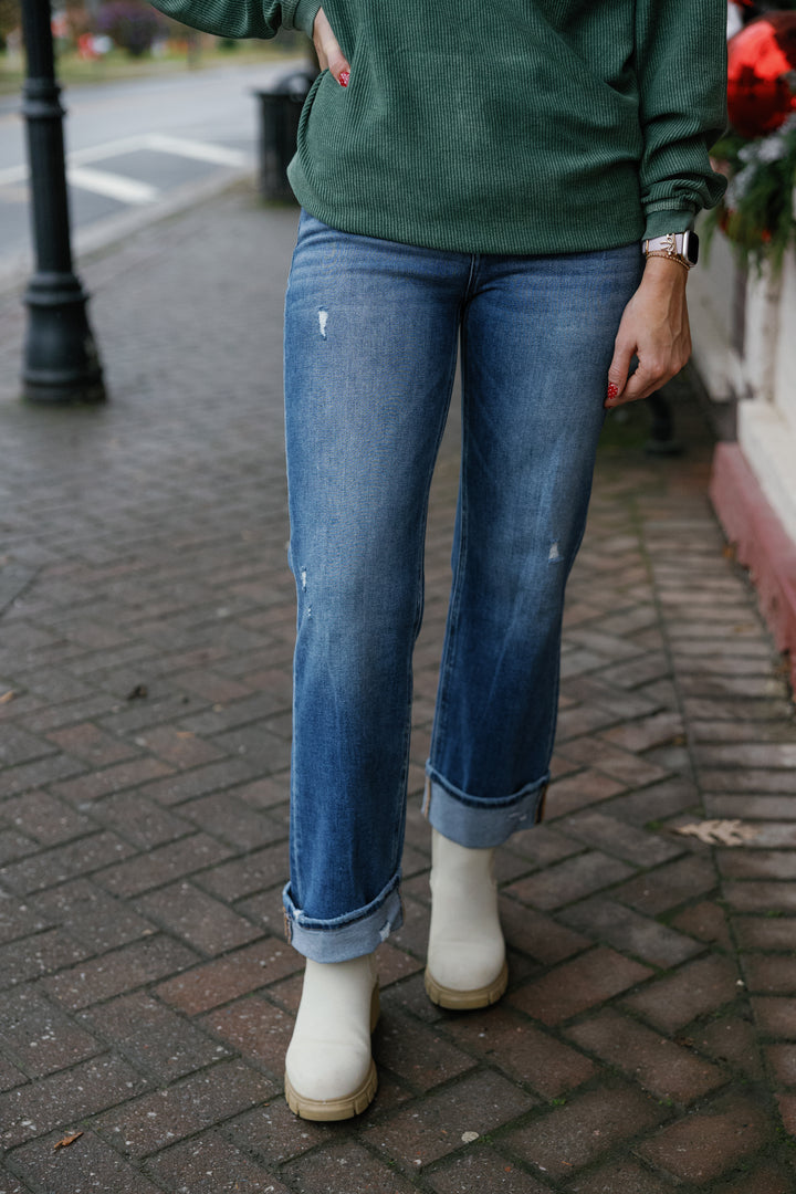 Dark Stone Cuffed Jeans