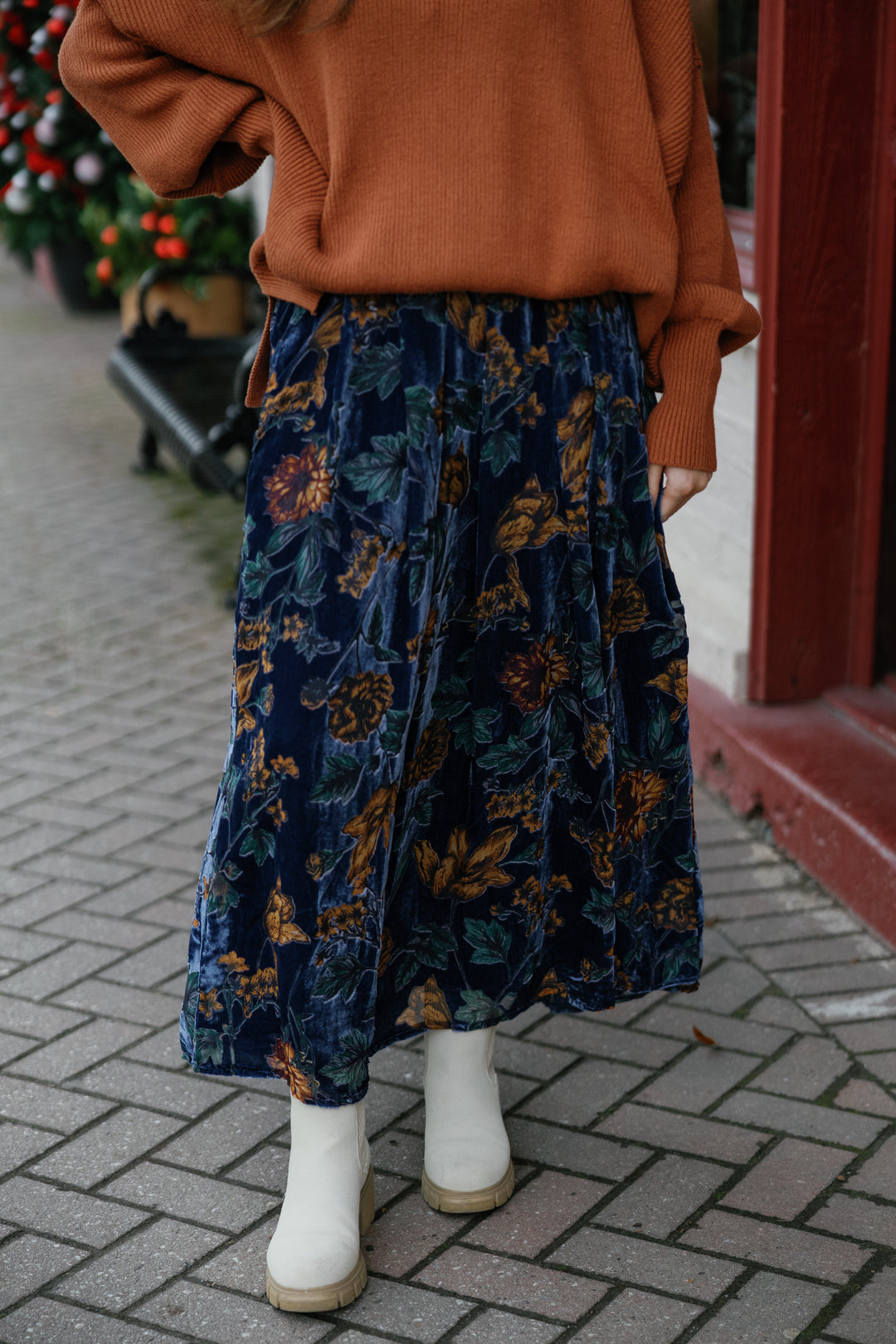 Velvet Floral Maxi Skirt