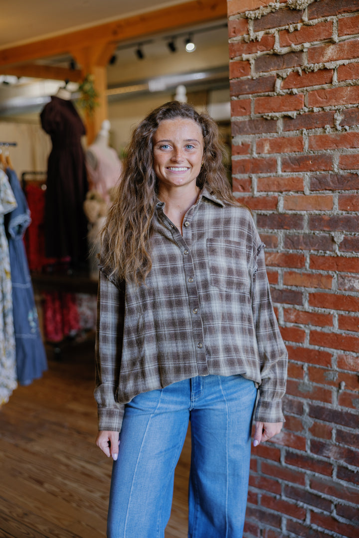 Plaid Flannel Top - Brown