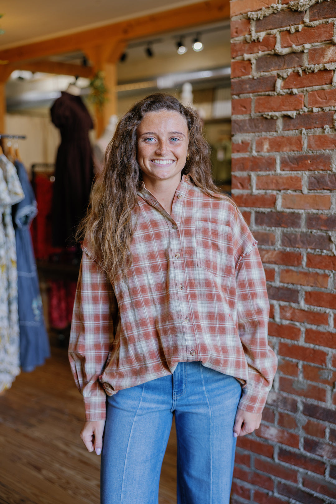 Plaid Flannel Top - Rust