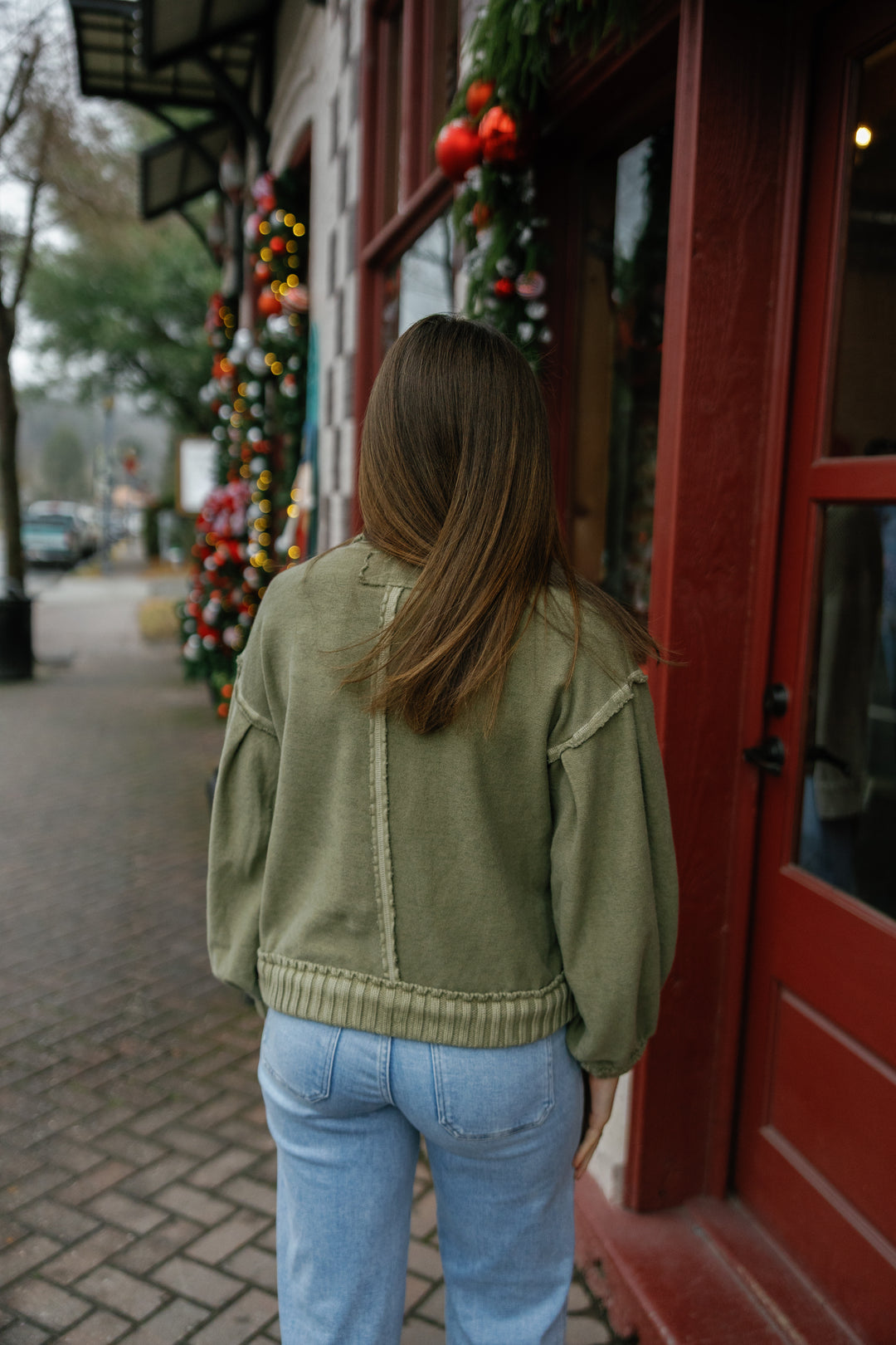 Ribbed Knit Trim Cardigan Jacket - Olive
