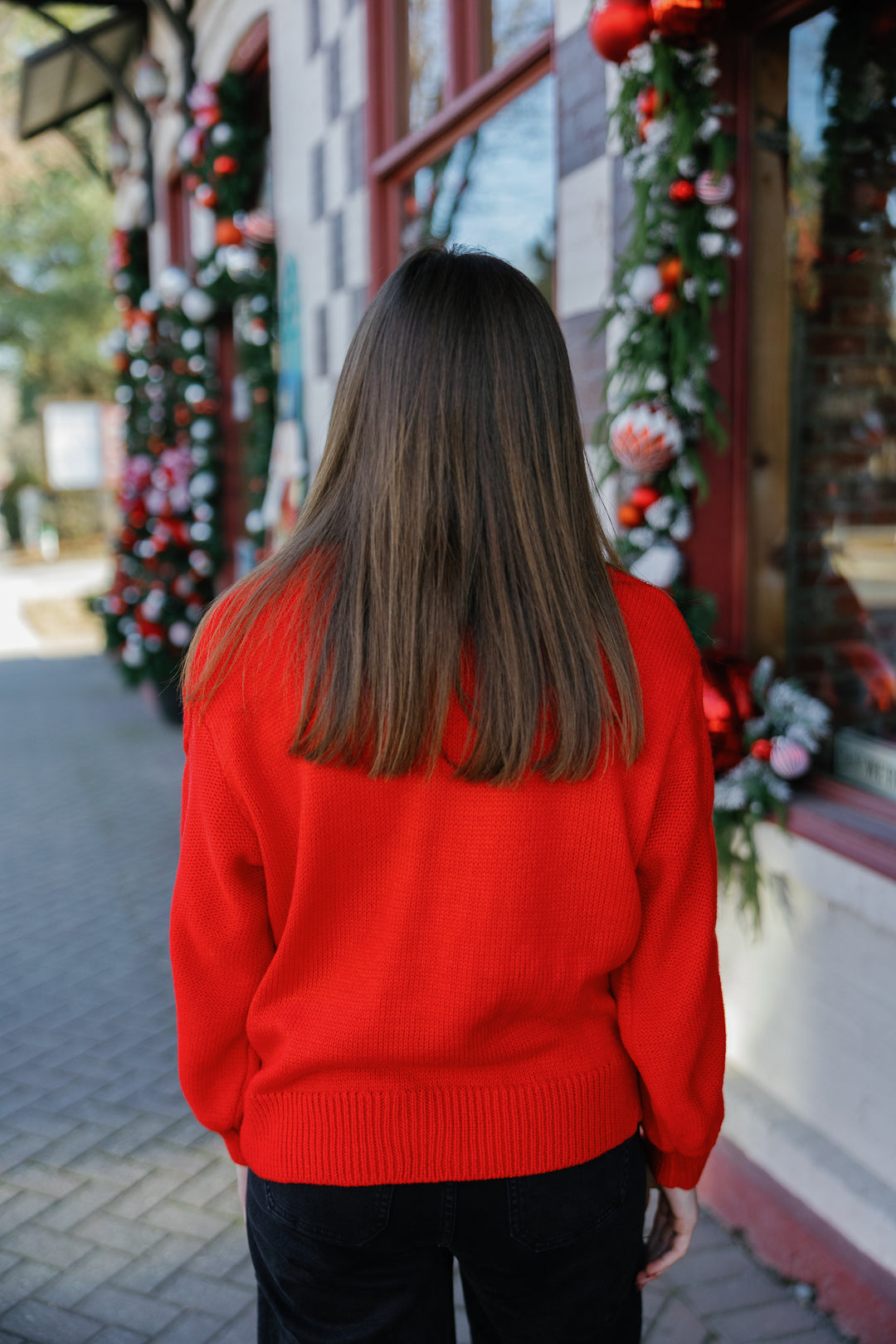 Bow Knit Long Sleeves Sweater - Red