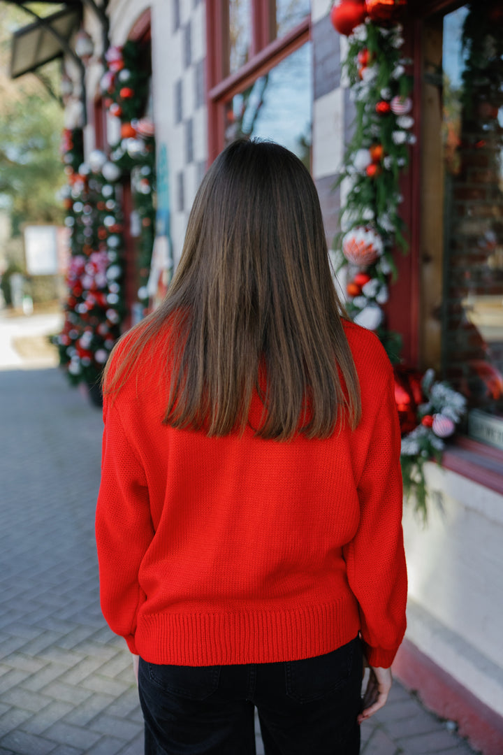 Bow Knit Long Sleeves Sweater - Red