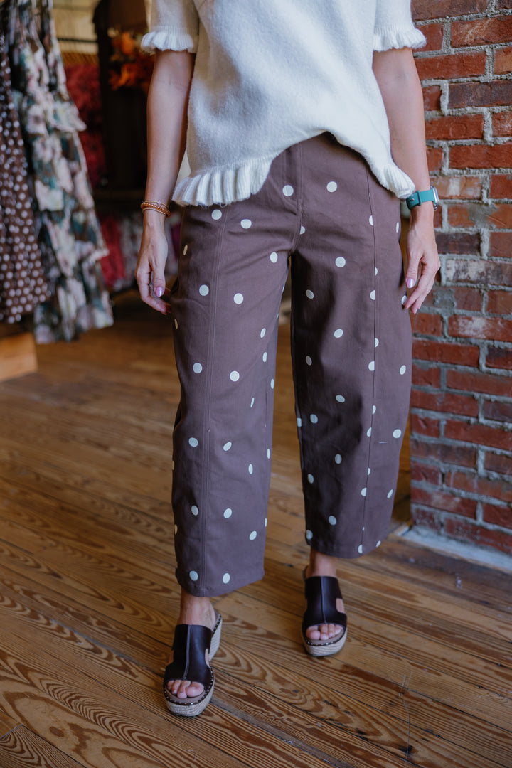 Brown Polka Dot Barrel Pants