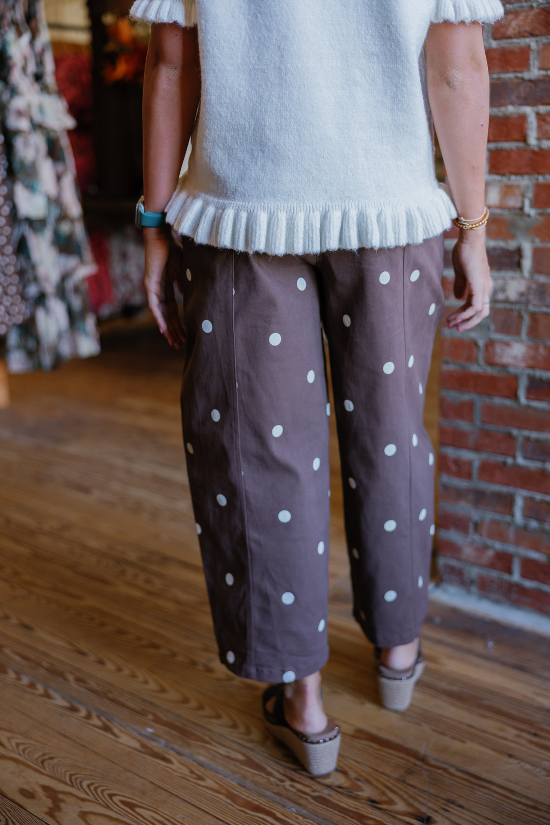 Brown Polka Dot Barrel Pants