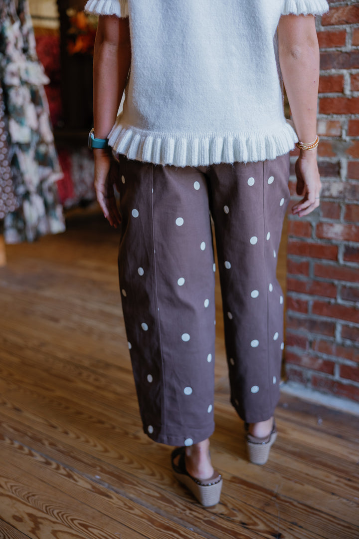 Brown Polka Dot Barrel Pants