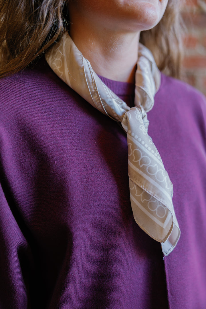 Floral Dot Satin Square Scarf - Beige
