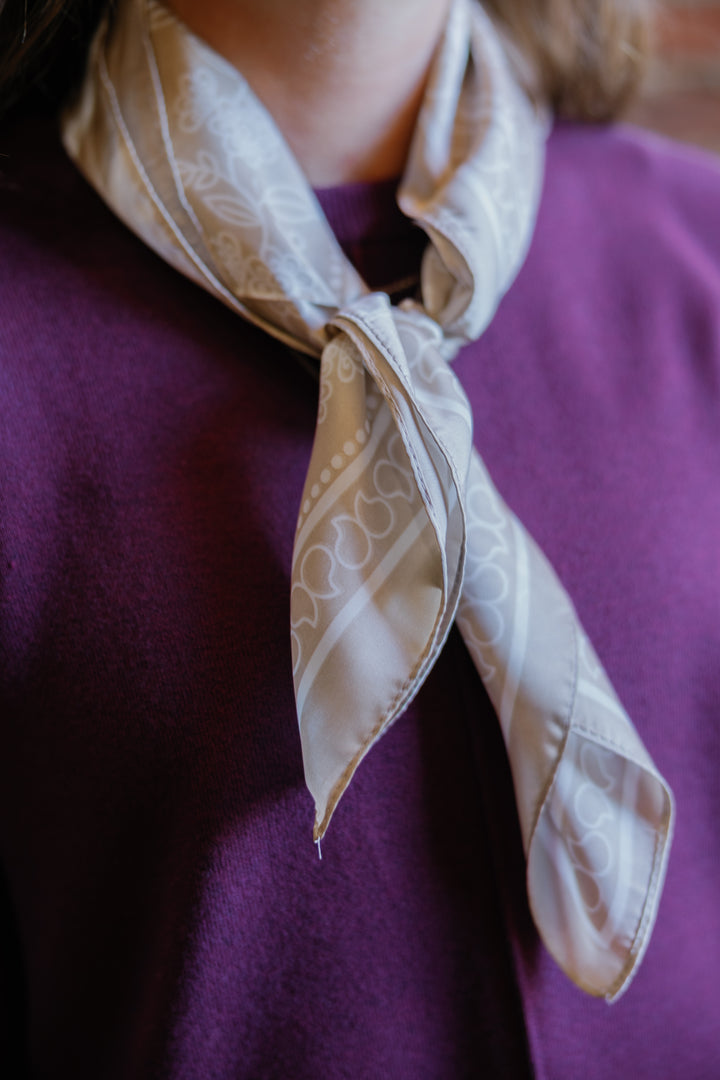 Floral Dot Satin Square Scarf - Beige