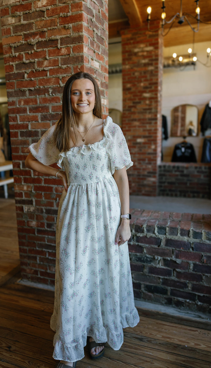 Caroline Midi Dress - Creme Floral