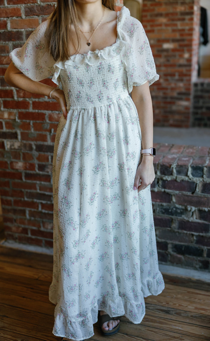 Caroline Midi Dress - Creme Floral