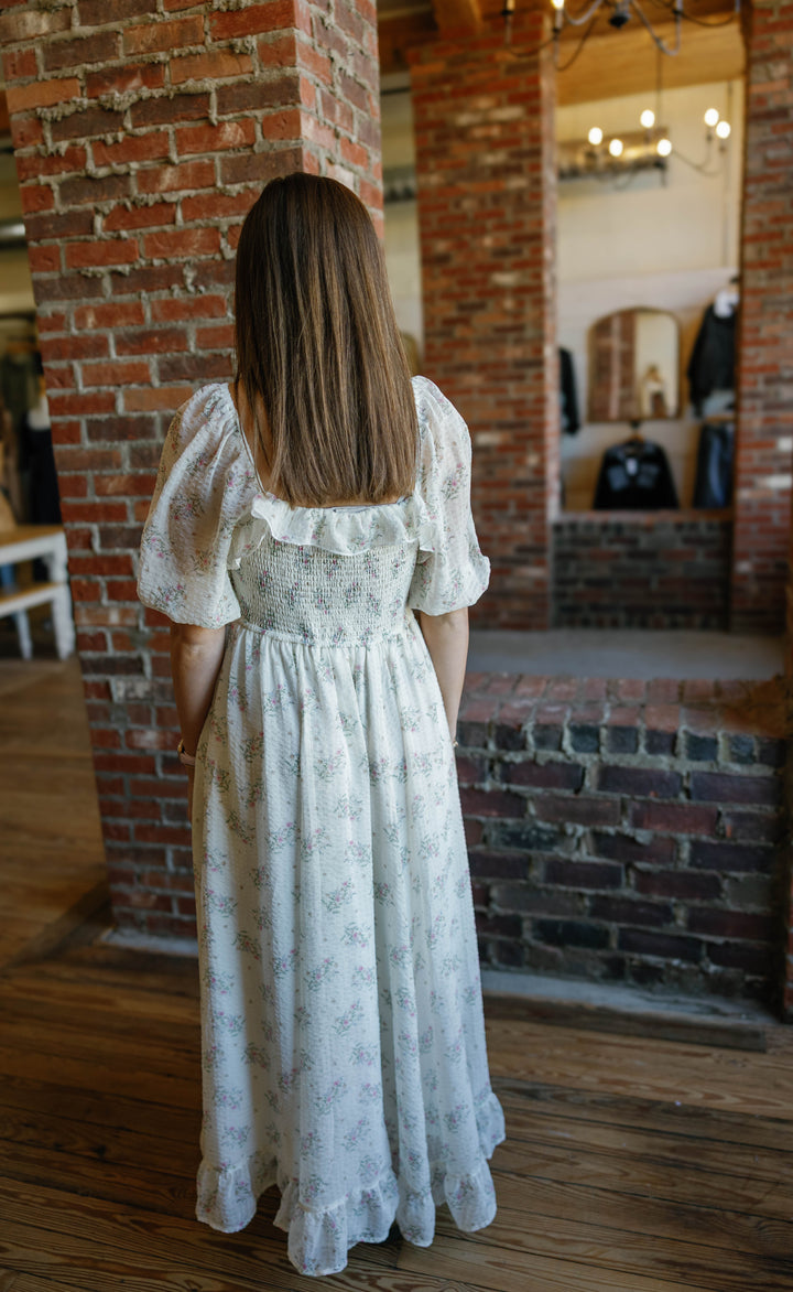 Caroline Midi Dress - Creme Floral