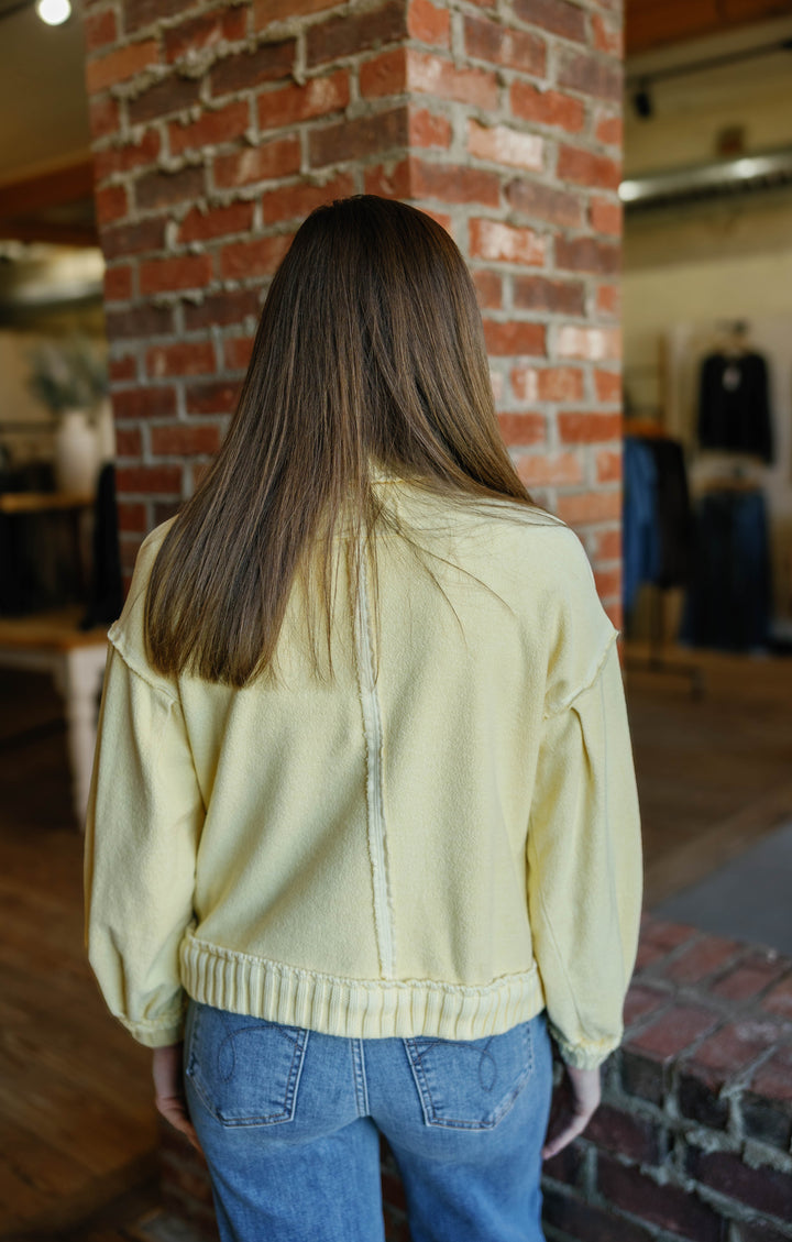 Ribbed Knit Trim Cardigan Jacket - Yellow