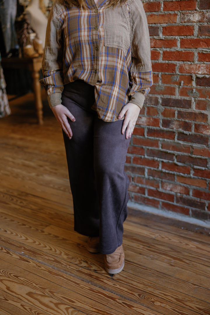 So Suede Wide Leg Pants - Coffee