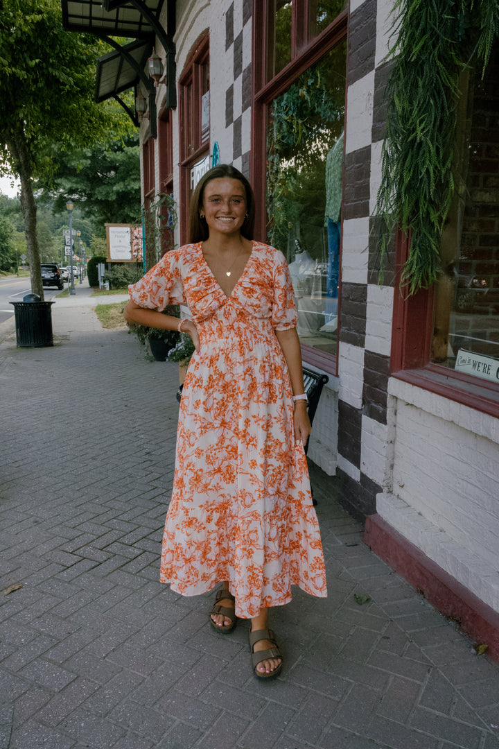 Emma Midi Dress - Blush/Orange