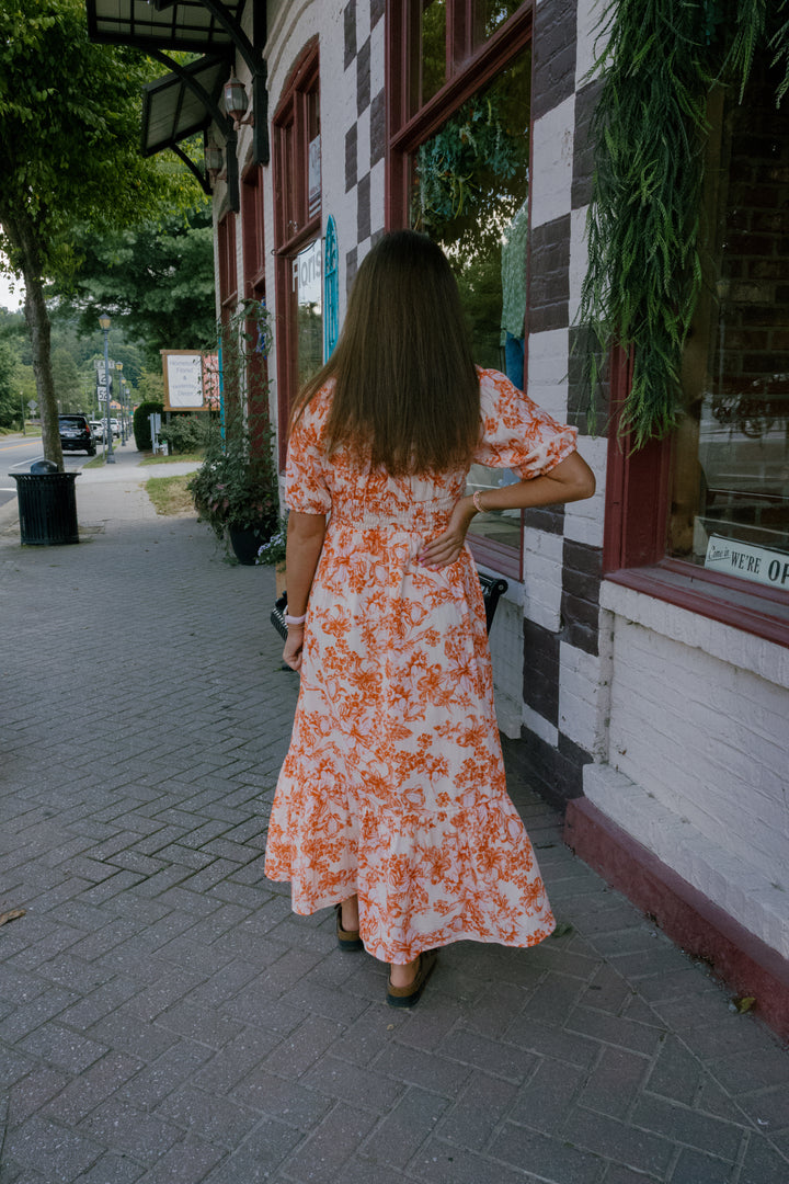 Emma Midi Dress - Blush/Orange