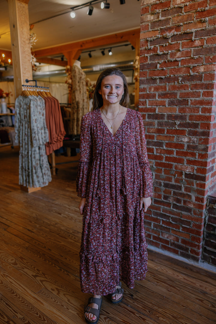 Savannah Midi Dress - Burgundy