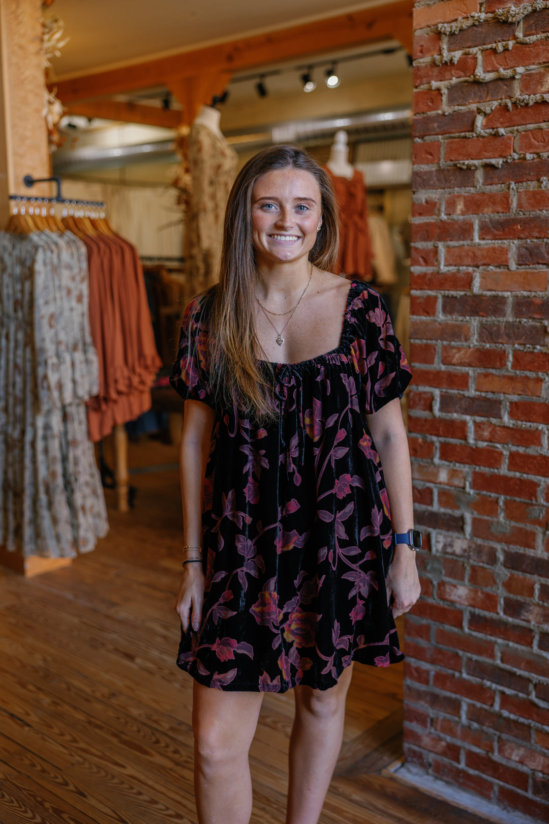 Floral Velvet Babydoll Dress