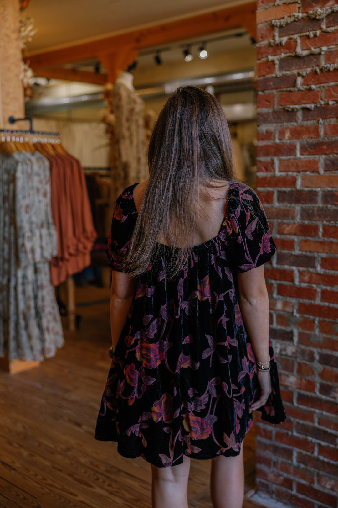 Floral Velvet Babydoll Dress