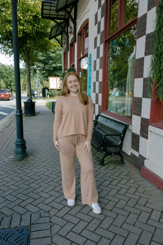 Brushed Wide Leg Lounge Pants - Amber