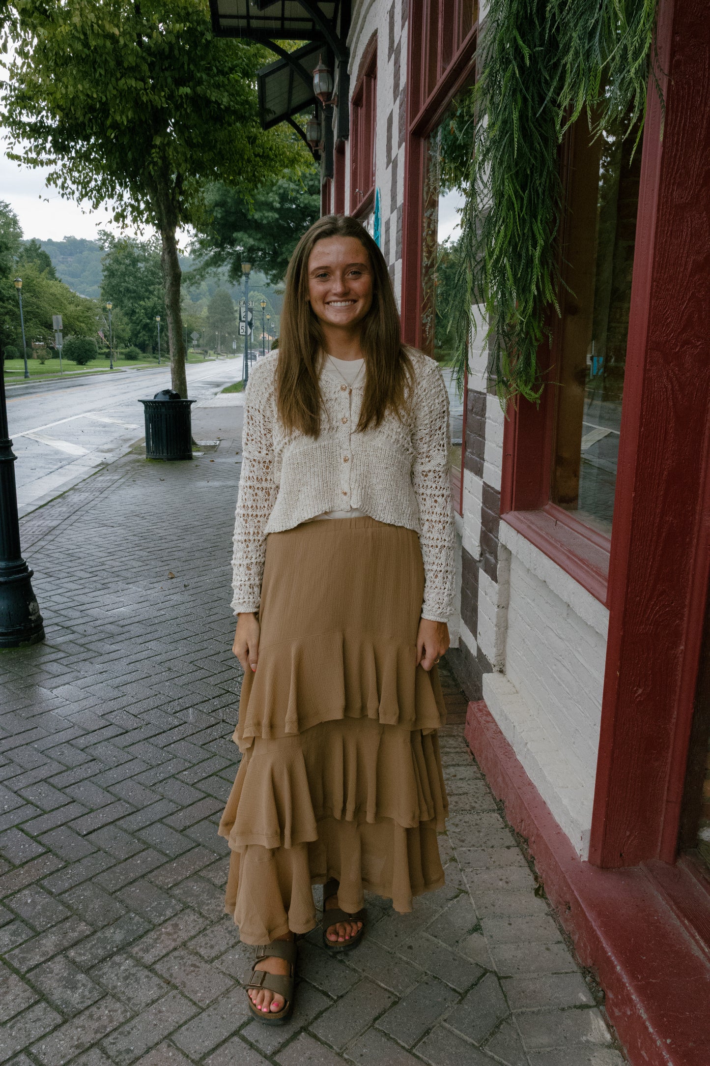 Pull On Ruffle Tiered Skirt - Camel