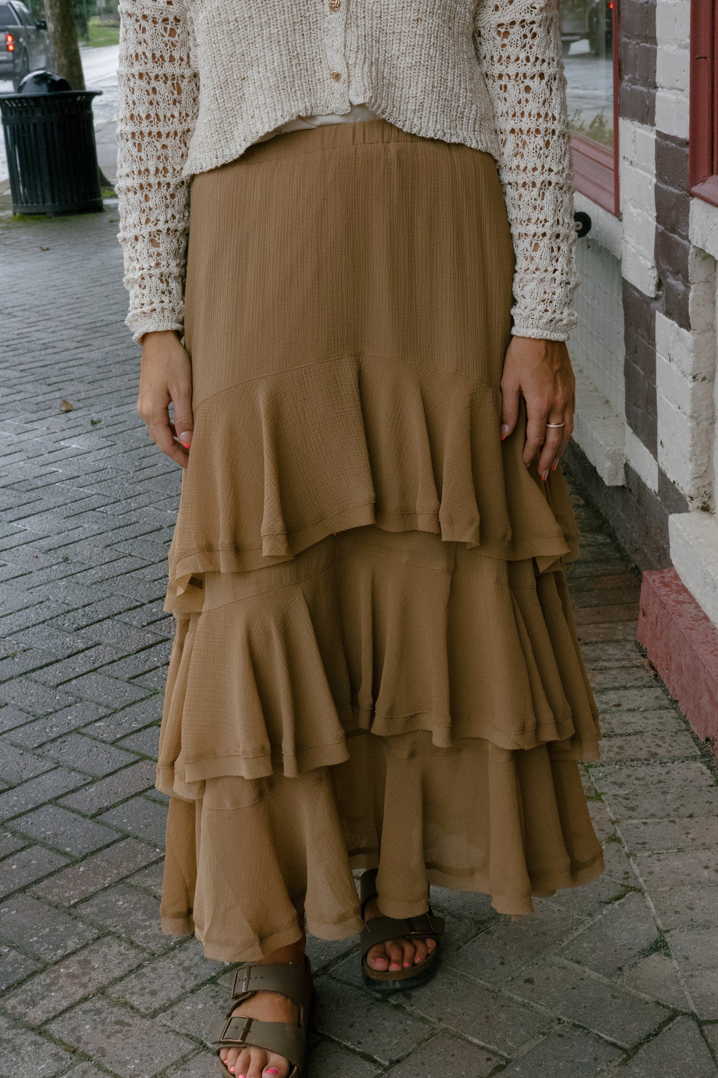 Pull On Ruffle Tiered Skirt - Camel