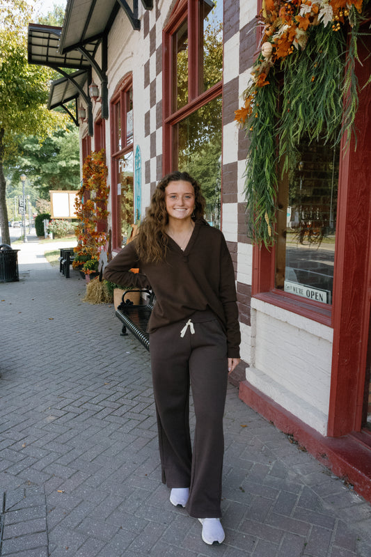 Cloudwalk Wide Leg Fleece Pants - Espresso