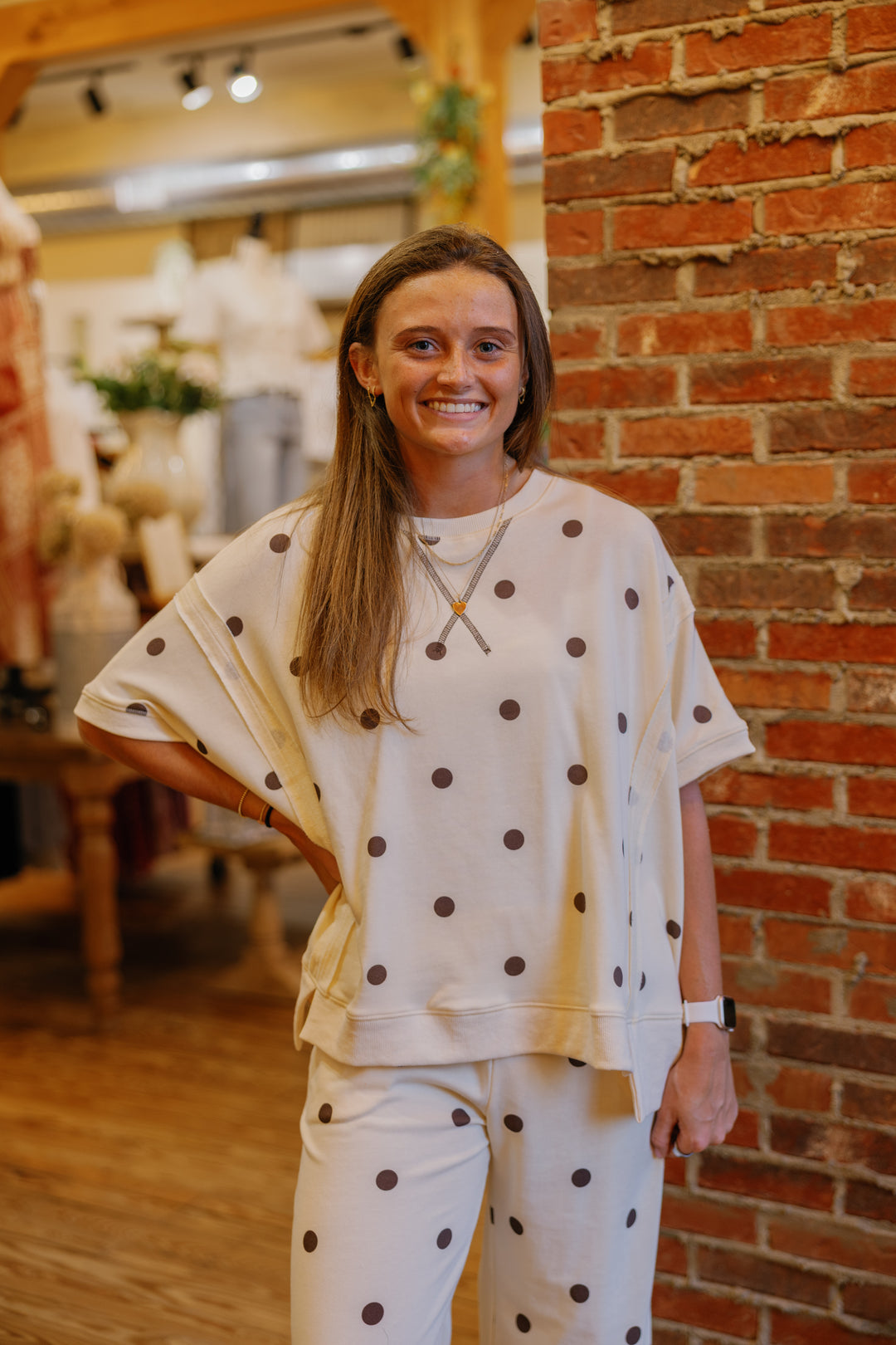 Perfect Polka Dot Set (Top Only) - Ivory/Brown