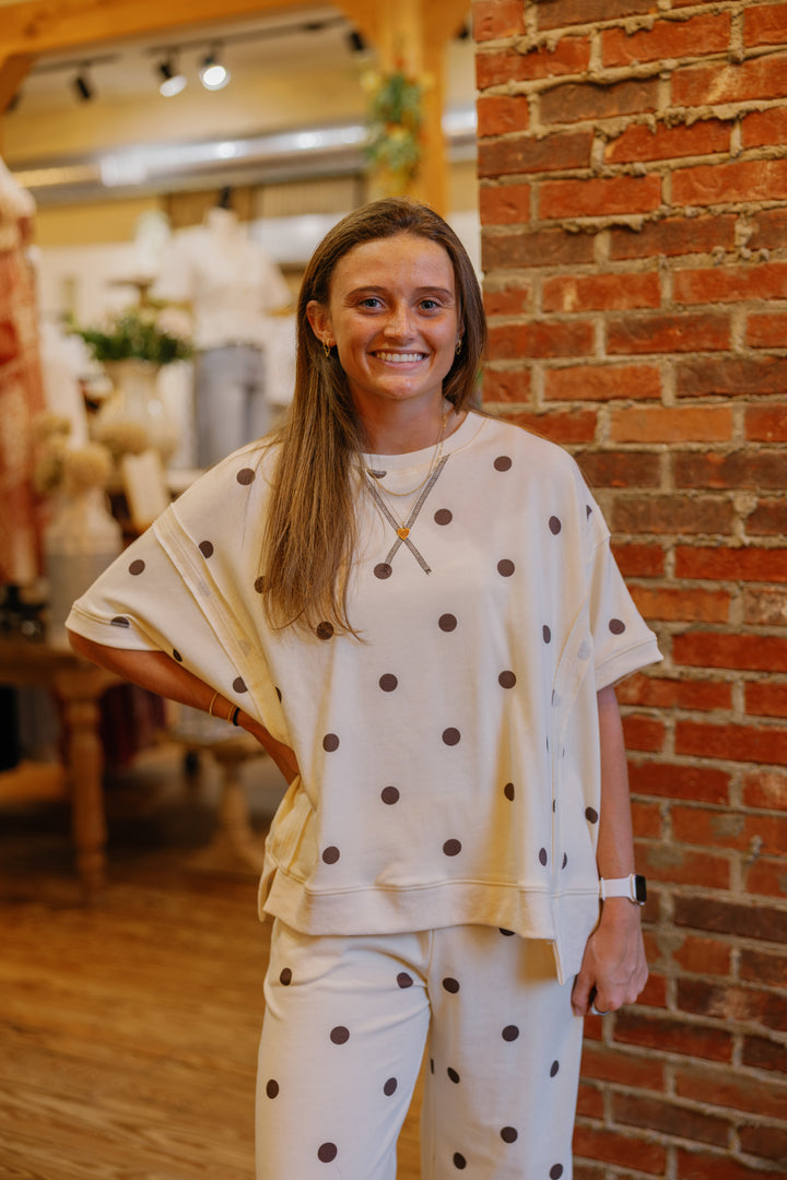 Perfect Polka Dot Set (Top Only) - Ivory/Brown