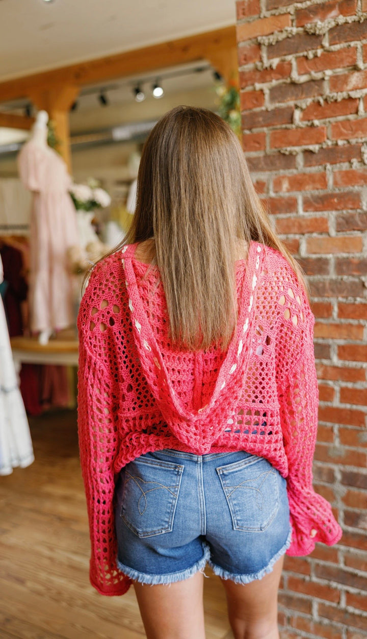 American Flag Knitted Hoodie Top - Red