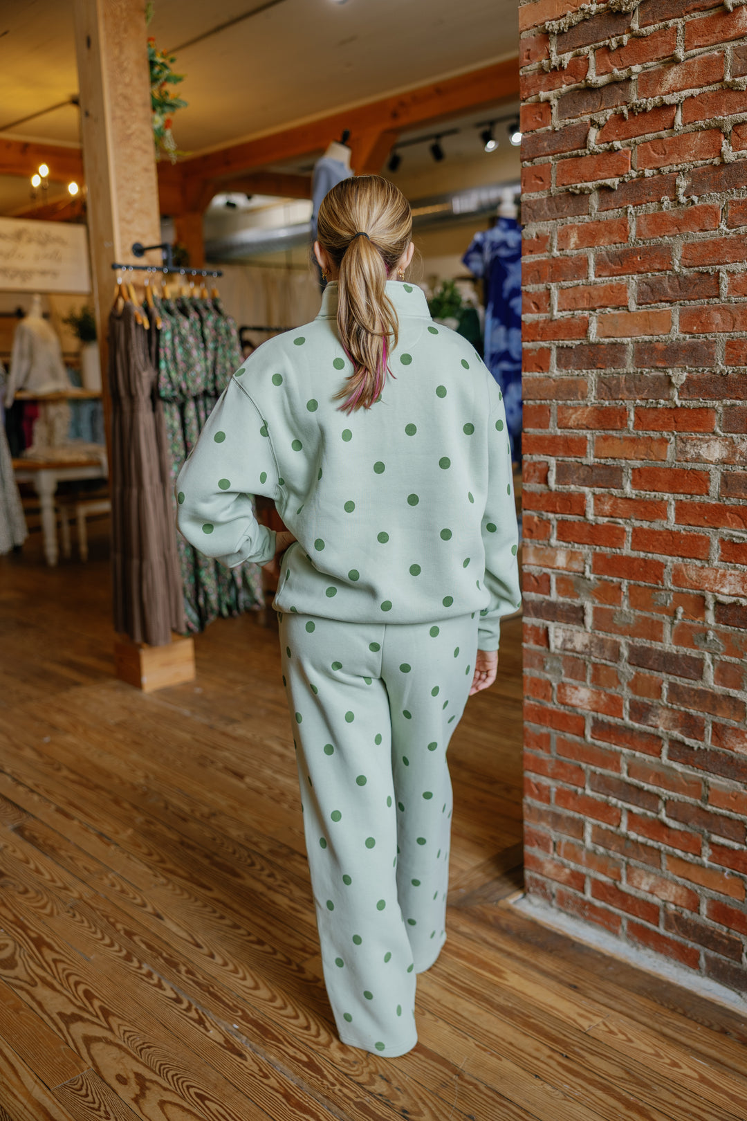 Polka Dot Quater Zip - Sage