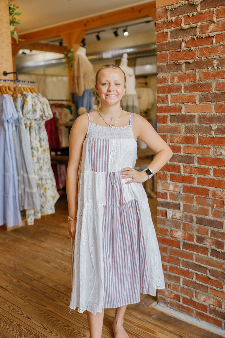 Brookie Midi Dress - White/Brown