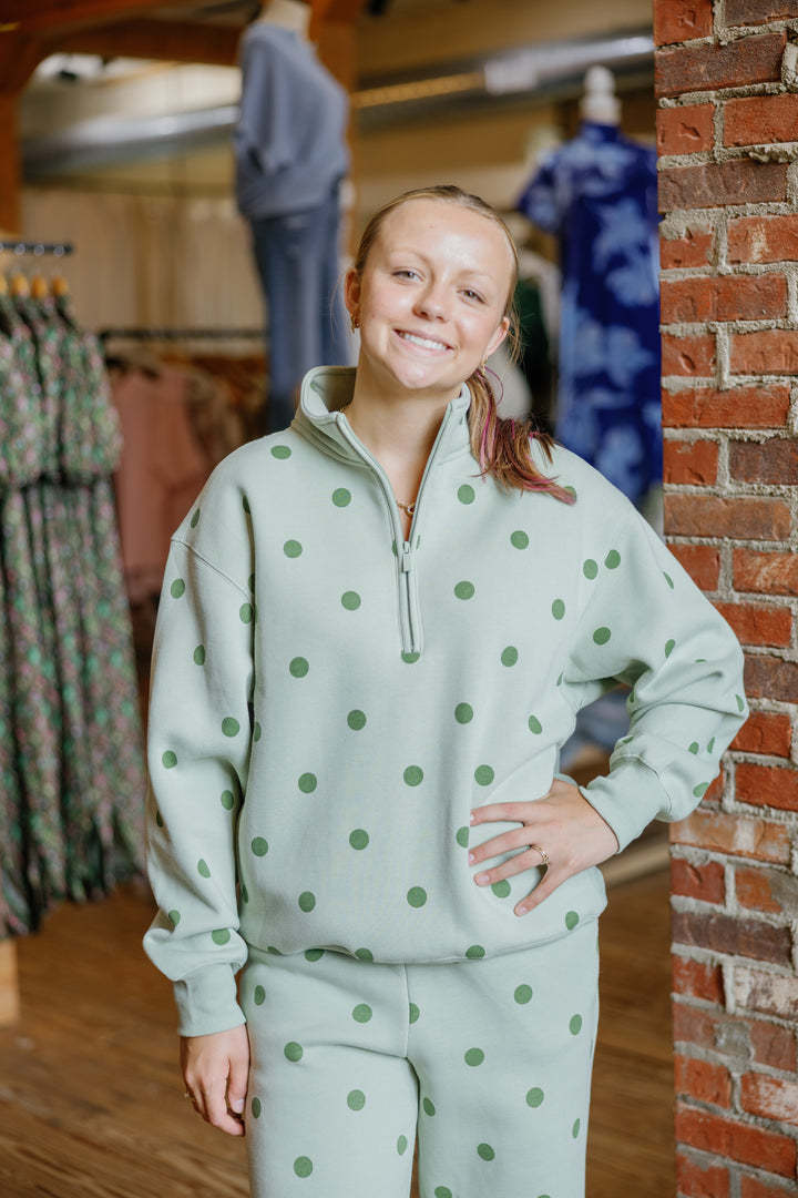 Polka Dot Quater Zip - Sage