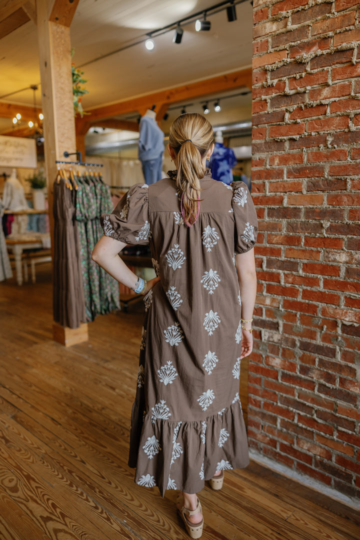 Noelle Midi Dress - Brown