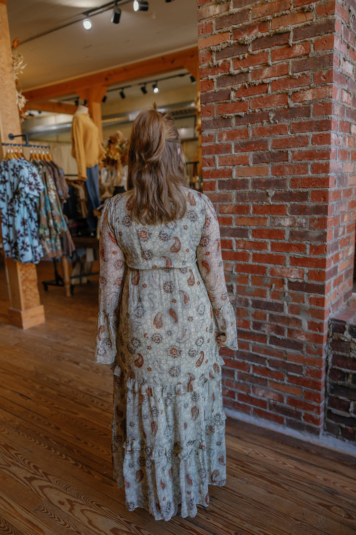 Beige Paisley Tiered Maxi Dress