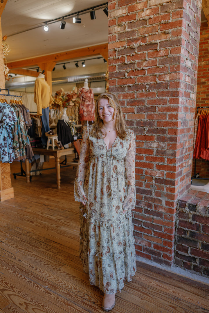 Beige Paisley Tiered Maxi Dress