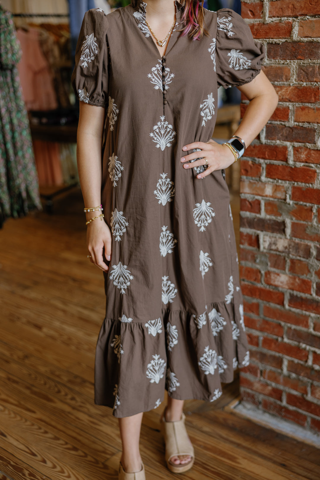 Noelle Midi Dress - Brown