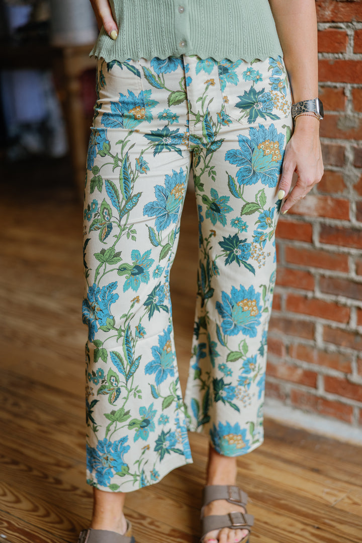 Floral Cropped Pants - Blue