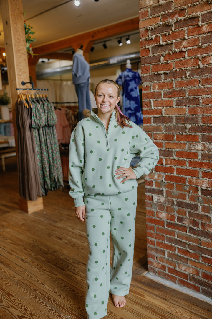 Polka Dot Quater Zip - Sage