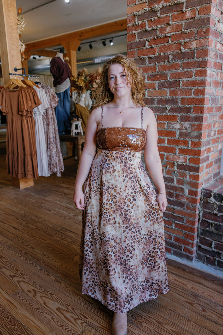 Sequined Bodice Midi Dress
