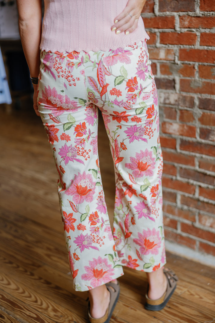 Floral Cropped Pants - Blush