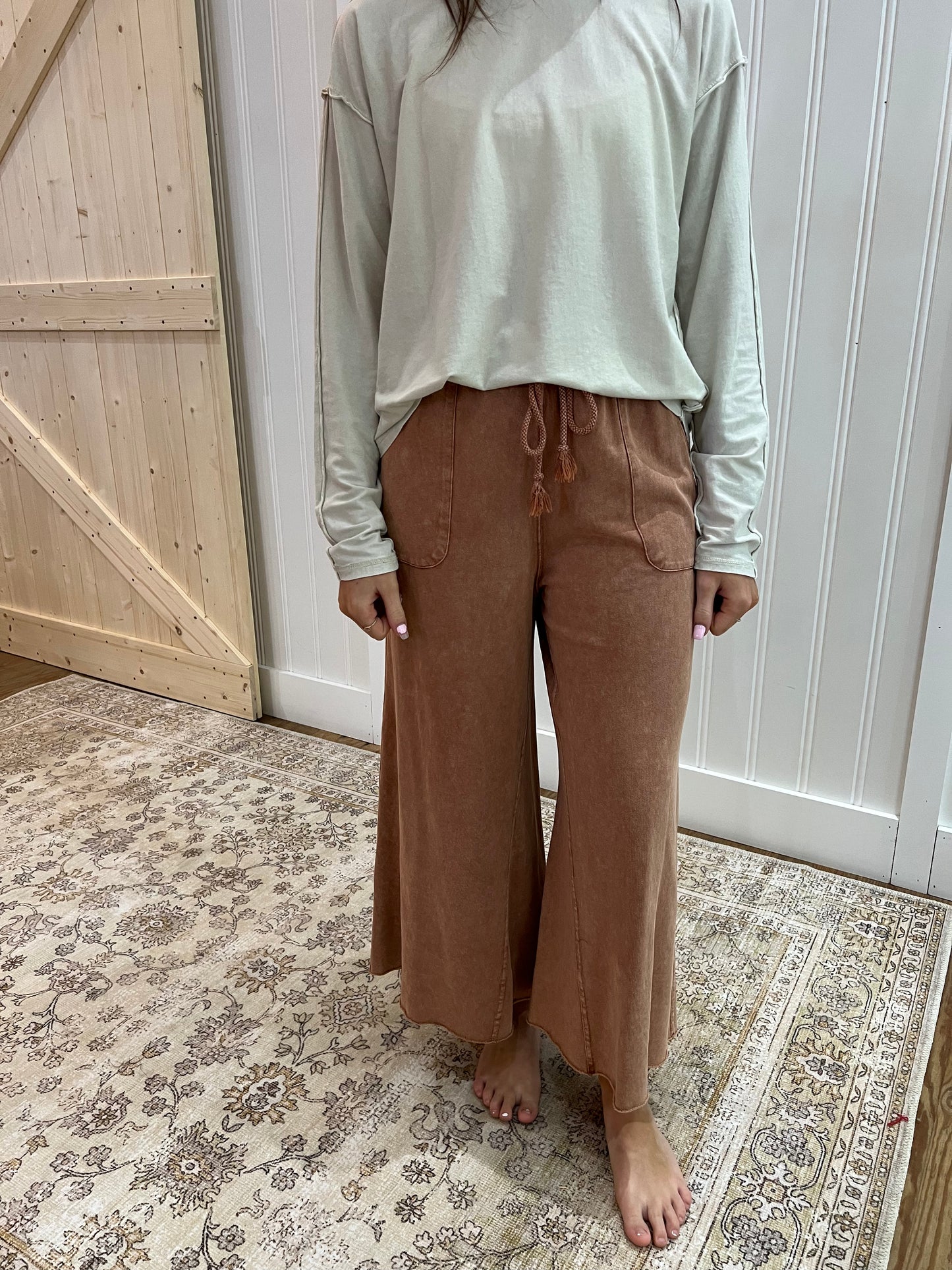 Washed Terry Knit Wide Leg Pants