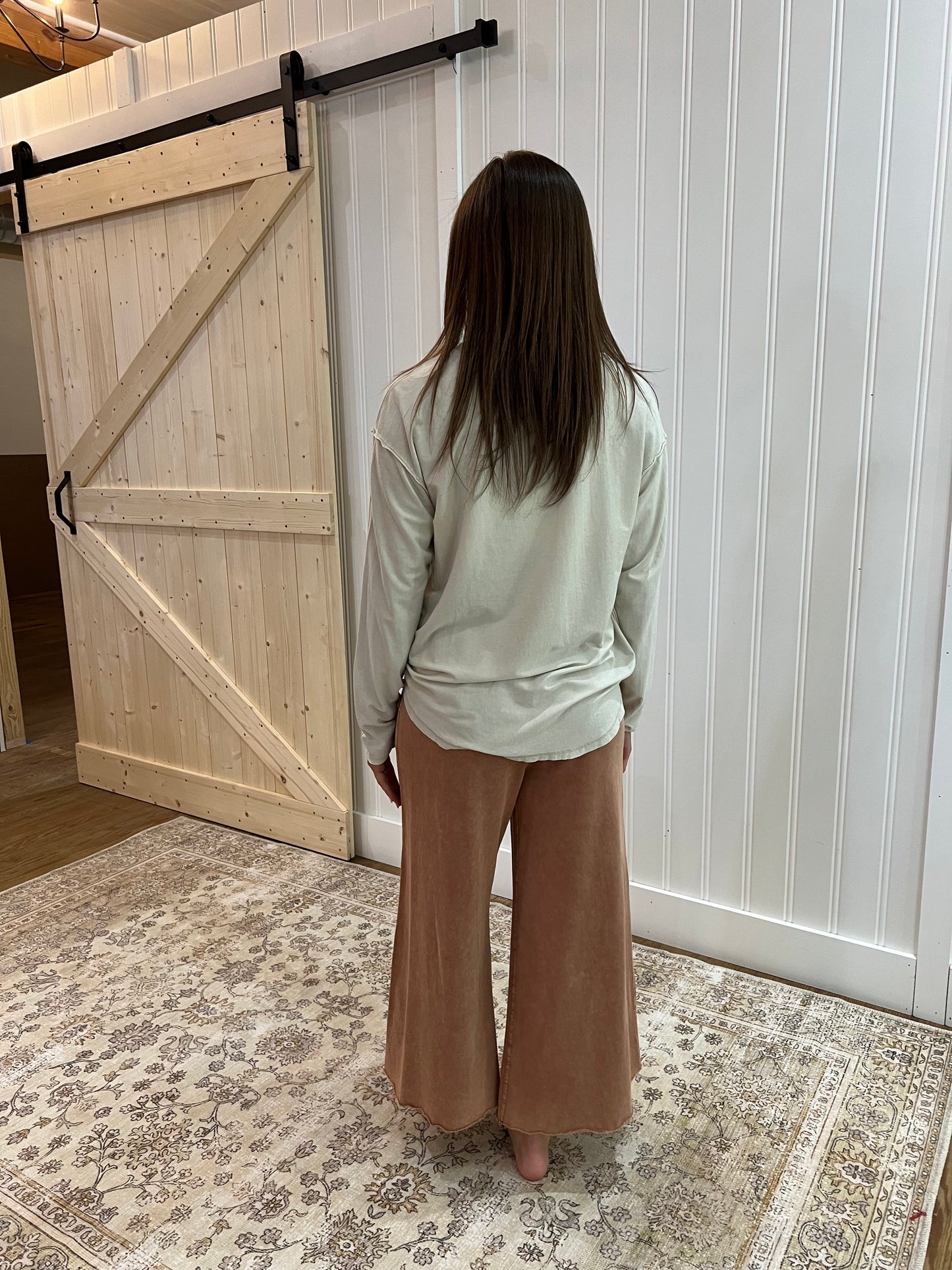Washed Terry Knit Wide Leg Pants