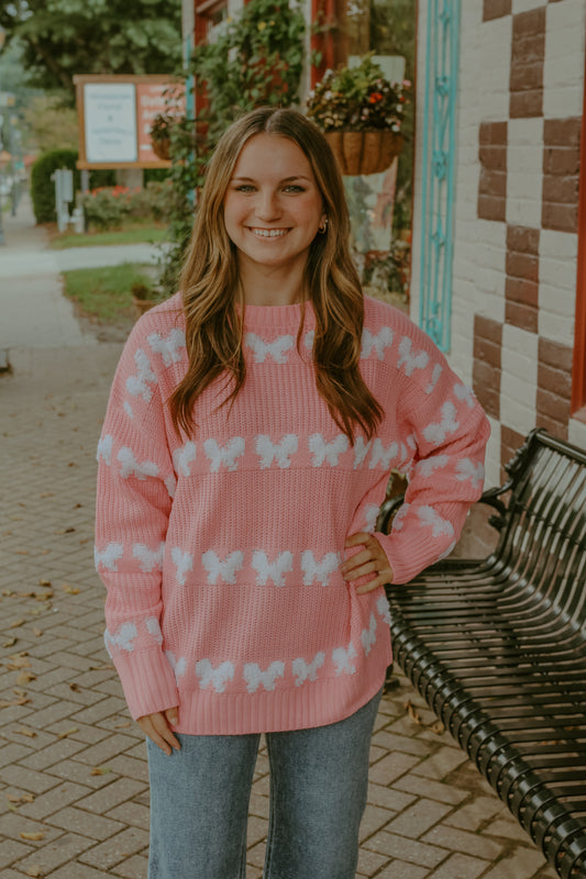 Better In Bows Sweater Top - Pink