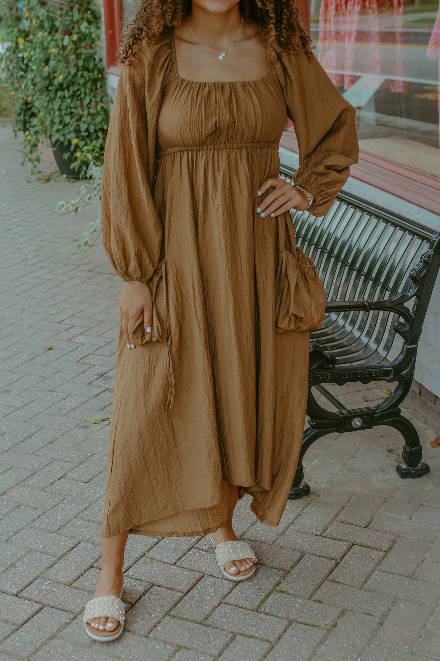 Hallie Midi Dress - Brown