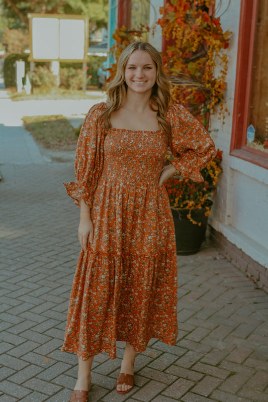 Emma Midi Dress - Rust