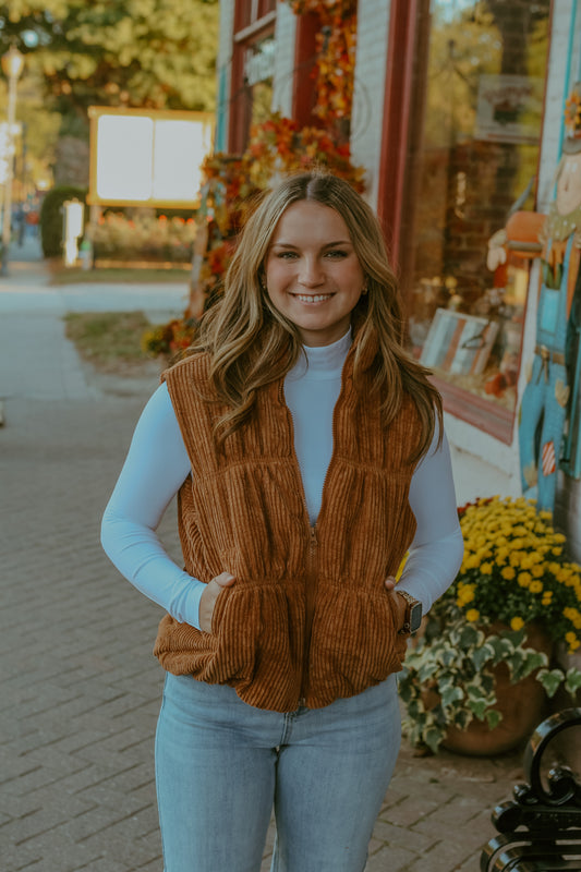 Chloe Corduroy Vest - Camel