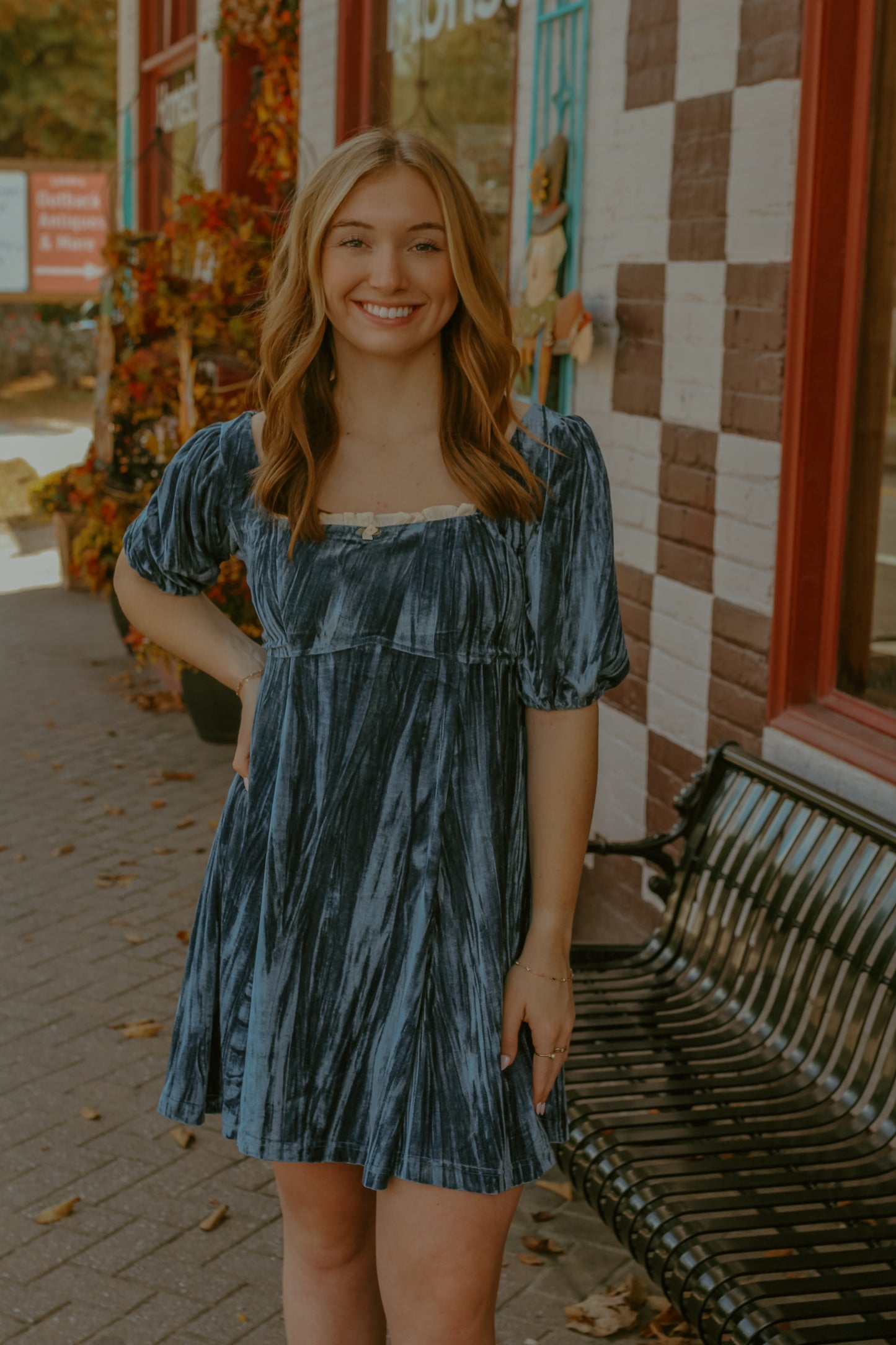 Alice Velvet Dress - Dusty Blue